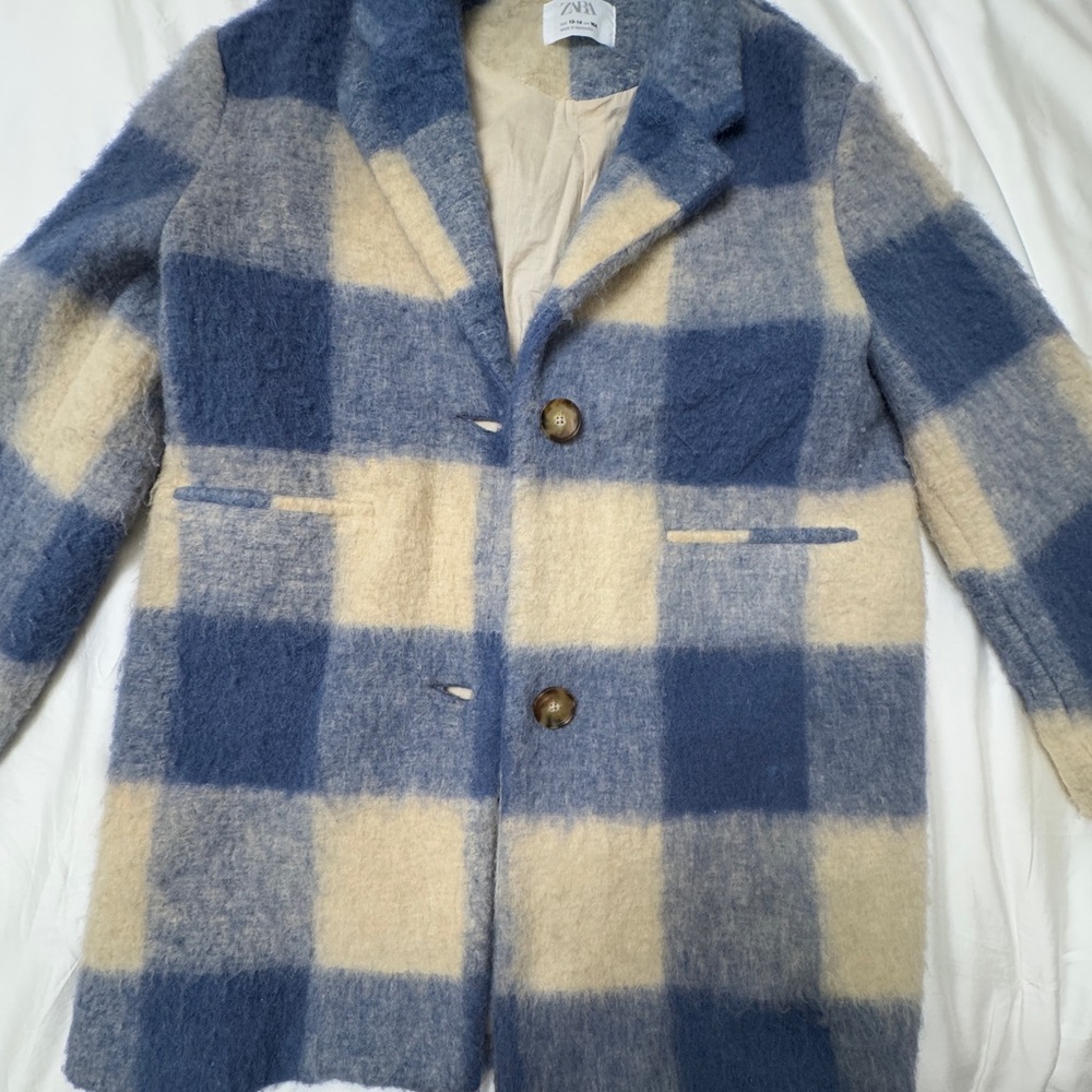Zara Navy and Cream Checkered Jacket